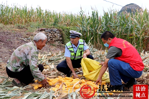 9月20日，枣庄市公安局山亭分局交警大队民警联合志愿者在帮助乡亲们收秋的同时，向他们宣传安全出行知识。.jpg